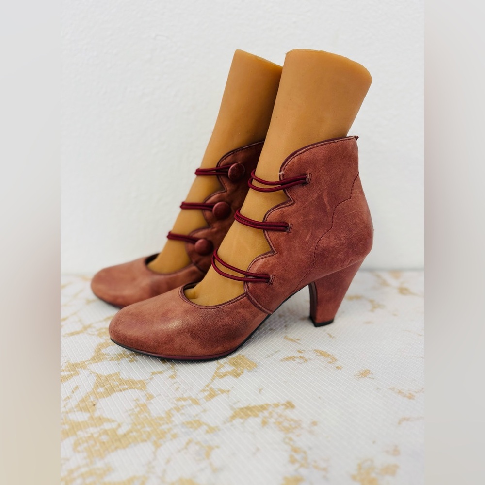 Miz Mooz Rust Suede Lace-Up Mid Heels